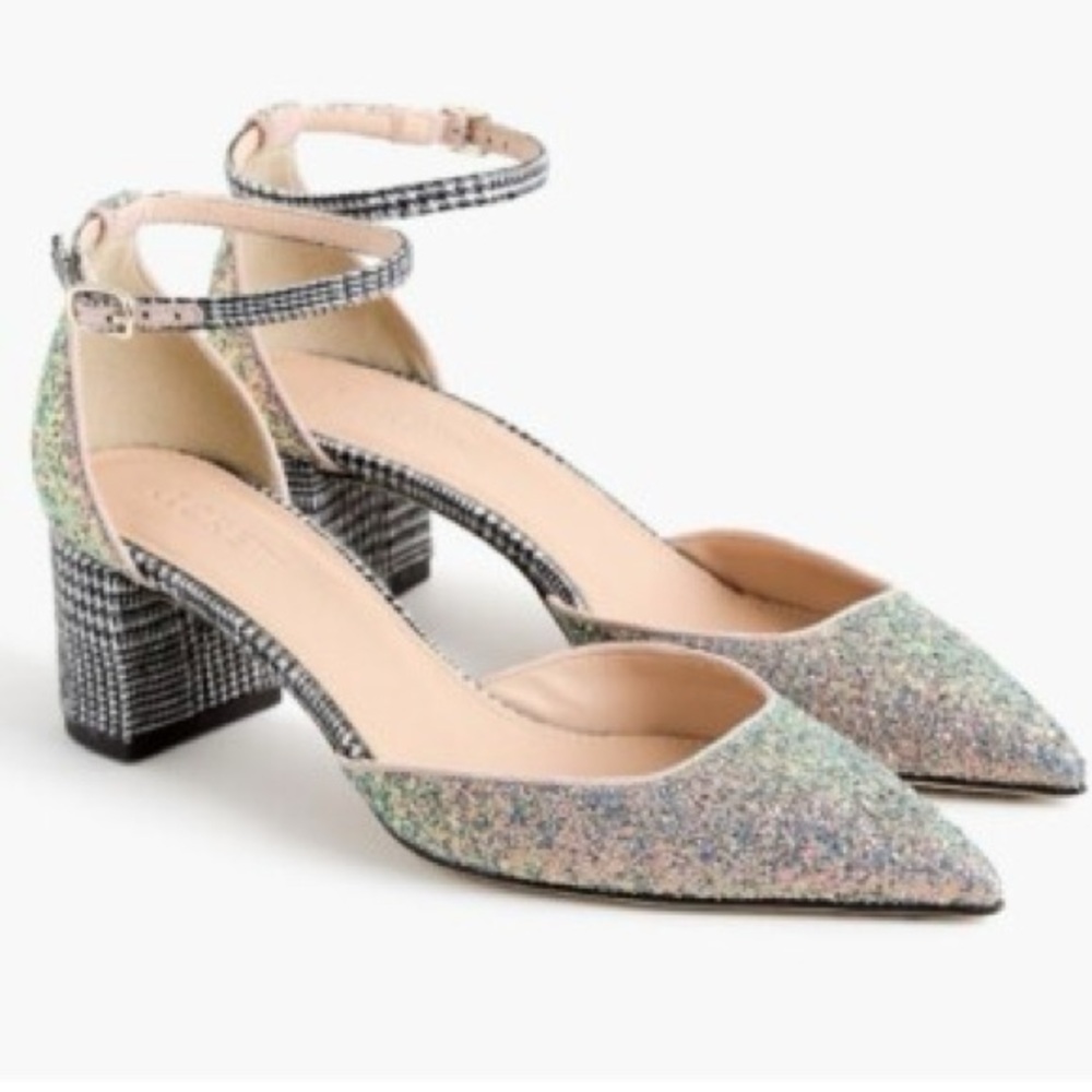 J Crew Avery Glitter Block Heel SZ 10